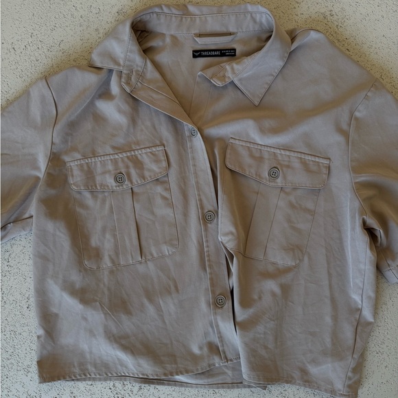 Threadbare cargo short sleeve shirt in stone - Picture 2 of 8